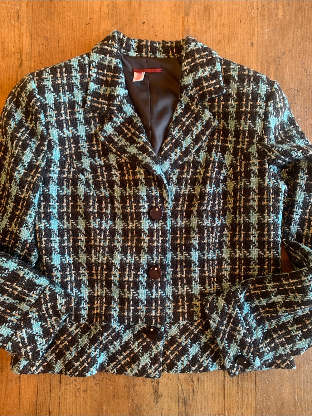 Women's Black and Teal Tweed Blazer Jacket - Blazer and Skirt - Picture 8 of 16
